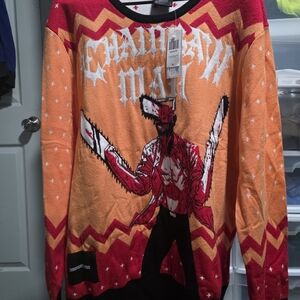 Chainsaw Man Graphic Crewneck Sweater in Orange & Red